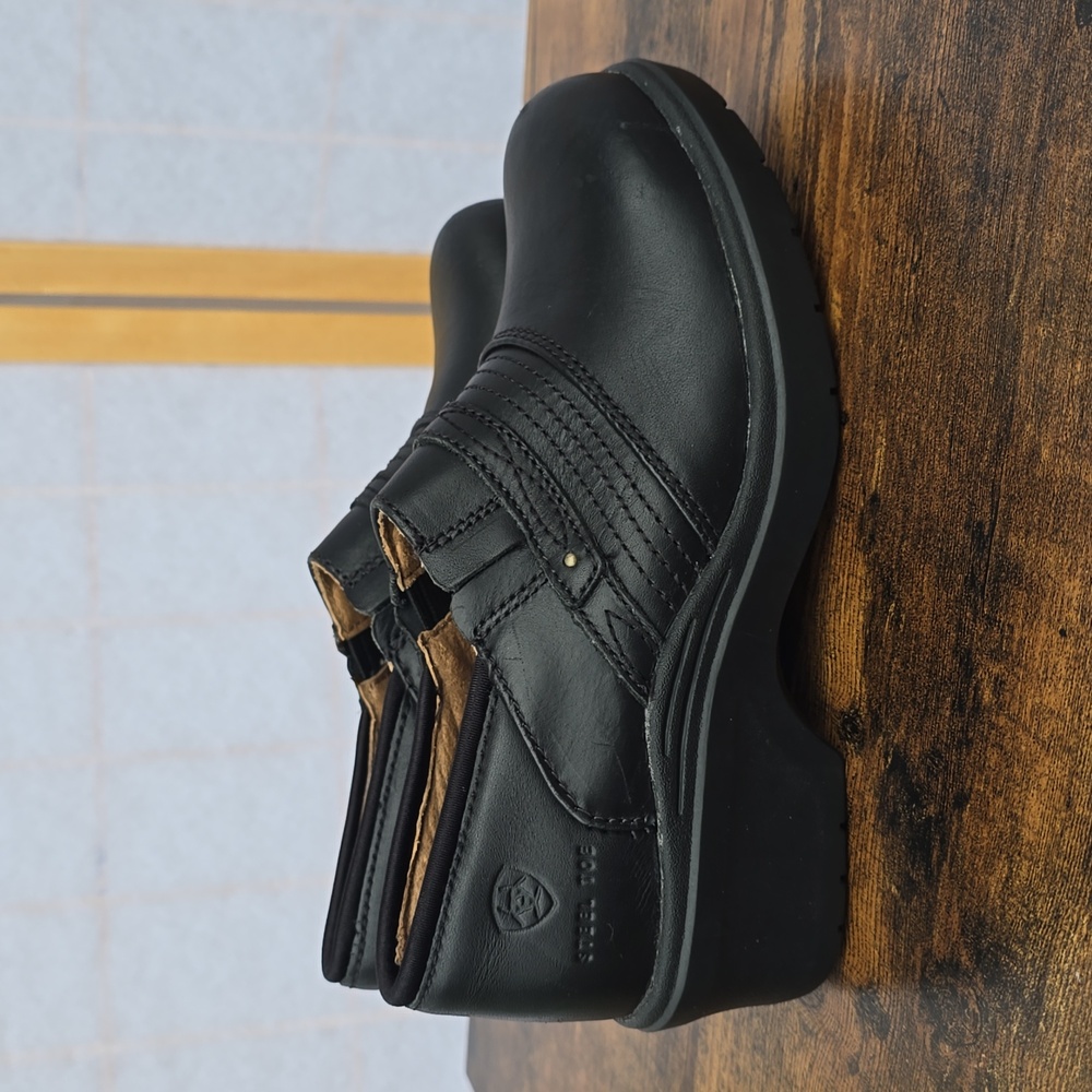 Womens Black Leather Ariat Steel Toe Slip Resistant Mules Clogs Boots Shoes 6.5B
